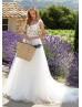 Sleeveless Scoop Neck Ivory Lace Tulle Wedding Dress